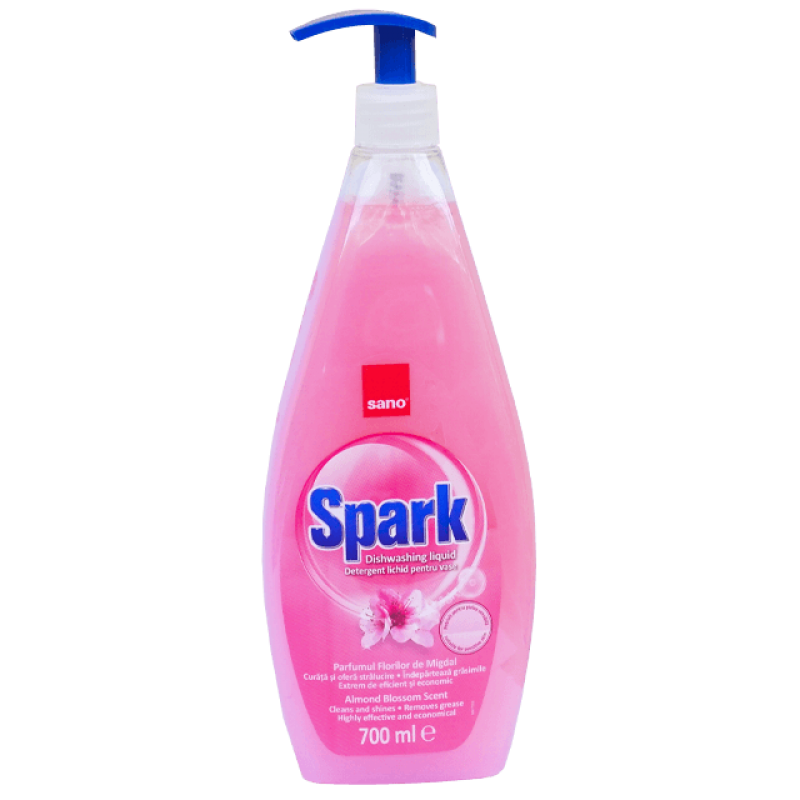 Detergent lichid de vase Sano Spark migdale, 700 ml, cu pompiță